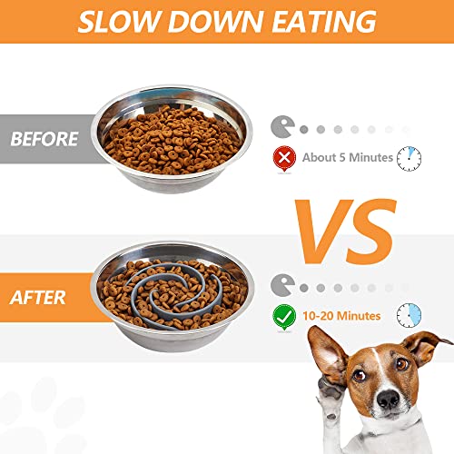 Slow Feeder Dog Bowls Insert, Animire Soft Silicone Slow Eating Food Bowl for Small, Medium and Large Dogs - color: Grey, size: M