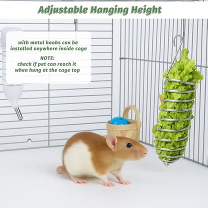2Pcs Rat Enrichment Toys Stainless Steel Bird Food Holder Rat Parrot Foraging Toy Hanging Rodent Toy Fruit Vegetable Holder Puzzle Toy Slow Feeder Parakeet Foraging Mice Cage Accessories