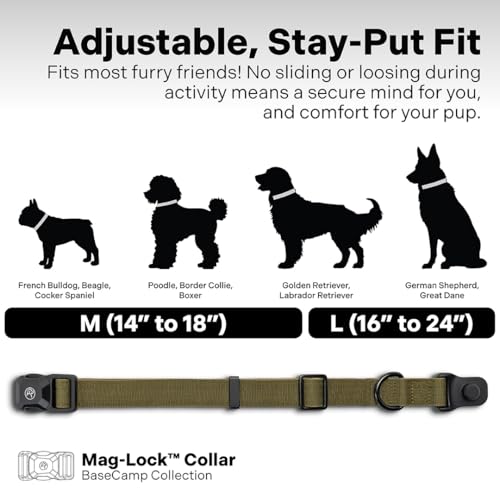 Scout Supply Co.Heavy Duty Dog Collar with Quick-Release Magnetic Buckle, Adjustable Double Layer Nylon Dog Collar for Medium Dogs, (Green, M: 14" to 18") - color: Green, size: M: 14" to 18"