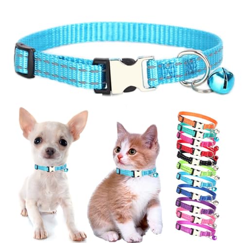 Light Blue Cat Collar with Bell, Reflective Nylon X-Small Puppy Collars Soft Adjustable Buckle for XXS XSmall Small Puppy Female Tiny Pets Dogs Boy Girl Kitten Yorkie Chihuahua XS - color: LIght Blue