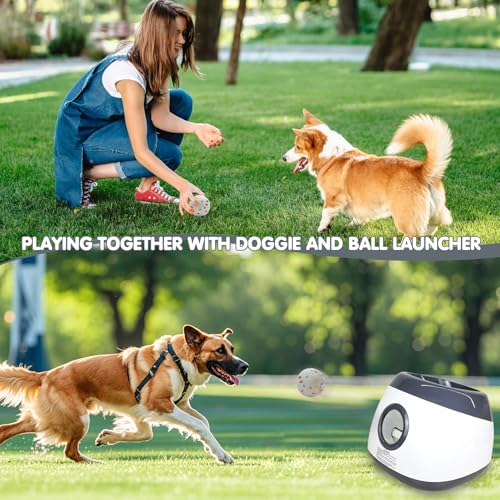 MEKAPLE Automatic Dog Ball Launcher, Upgraded Interactive Dog Balls Thrower with 3 Distance 29Ft-79Ft, Remote Control Ball Launcher for Medium&Large Dogs, 5 Etpu Balls Included (Silver Grey - color: Silver Grey