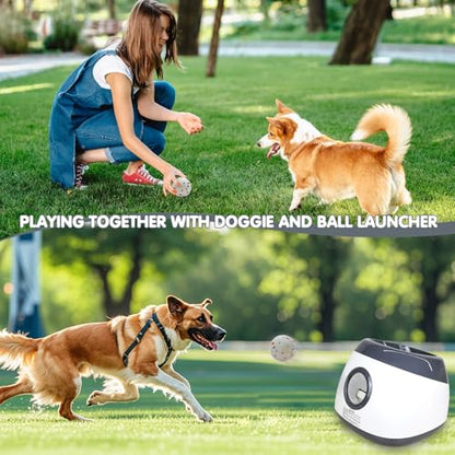 MEKAPLE Automatic Dog Ball Launcher, Upgraded Interactive Dog Balls Thrower with 3 Distance 29Ft-79Ft, Remote Control Ball Launcher for Medium&Large Dogs, 5 Etpu Balls Included (Silver Grey - color: Silver Grey