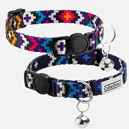 CollarDirect Cat Collar Breakaway with Removable Bell Set of 2 PCS - color: Blue & Purple