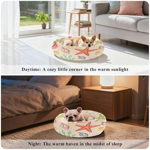 Round Cat Bed Dog Bed,13in Seashell Washable Non-Slip Bottom Soft Pet Bed for Small Medium Dogs and Cats - size: 13in