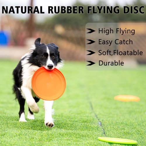 Dog Flying Disc - Durable Rubber Dog Toy for Fetch - Interactive Lightweight Flyer Dog Toys for Outdoor Playtime - Safer Disc for Healthy Activity - for Small/Medium Dogs 2 Pack