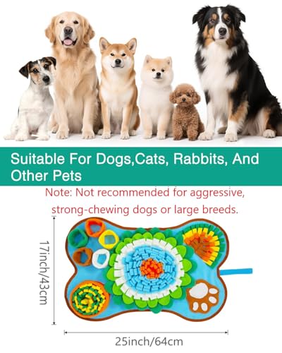 ORIA Snuffle Mat for Dogs, 25''x17'' Interactive Slow Feeder Mat with Mental Stimulation for Boredom, Anxiety Relief, Dog Puzzle Toy & Treats Hunting Game for Small Medium Dogs Puppies - size: 25x17 inch