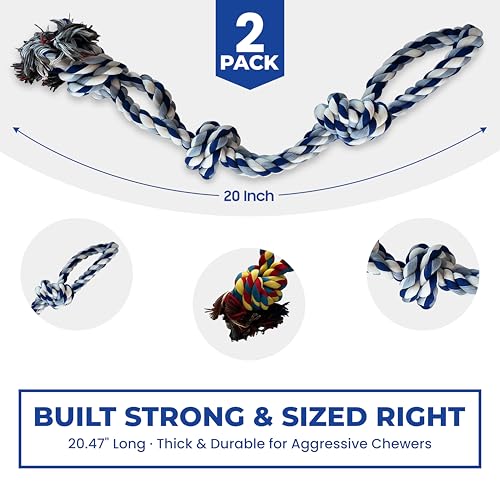 Pup Quartet Dog Rope Toy for Aggressive Chewers 2-Pack Tug of War Dog Toy with Thick Knots Heavy Duty Rop Toys for Dogs – Indestructible Rope Chew Toys for Medium & Large Dogs - color: blue/white and yellow/blue/red