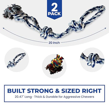 Pup Quartet Dog Rope Toy for Aggressive Chewers 2-Pack Tug of War Dog Toy with Thick Knots Heavy Duty Rop Toys for Dogs – Indestructible Rope Chew Toys for Medium & Large Dogs - color: blue/white and yellow/blue/red