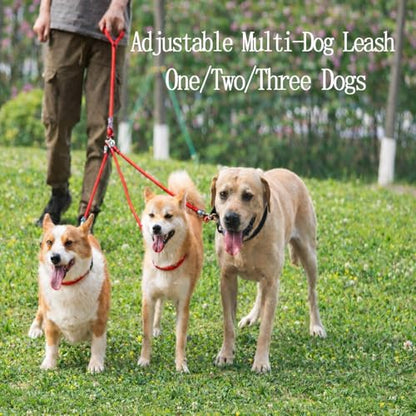 3 in 1 Durable Nylon Dog Leash with Padded Handle, 360° Swivel Multiple Dog Leash No Tangle, Lead for Medium Large Dogs, Walking & Training Double Dogs Leash Red - color: Red