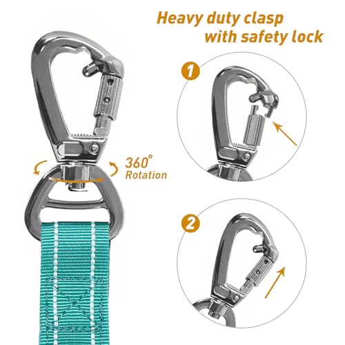 AUBELL Tactical Dog Leash Heavy Duty,4-6ft Reflective Strong No Pull Bungee Leash for Medium Large Dogs with Comfortable Padded Double Handle,Car Seat Belt,360 Degree Rotating Carabiner,Teal - color: M/L-Teal(4-6FT)