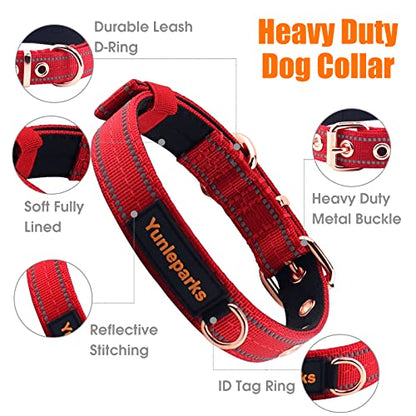 Neoprene Padded Dog Collar, Nylon Collar for Small to Large Dogs, Heavy Duty with Metal Buckle, Reflective(Large, Red) - color: Red, size: Large (Pack of 1)
