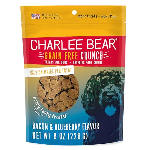 Charlee Bear Crunch Grain Free Dog Treats, Bacon and Blueberry, 8 Ounce Resealable Bag, Low Calorie Training Treats for Dogs, Limited Ingredient, Healthy, Crunchy Dog Snacks, Made in USA - size: 8 Ounce (Pack of 1)