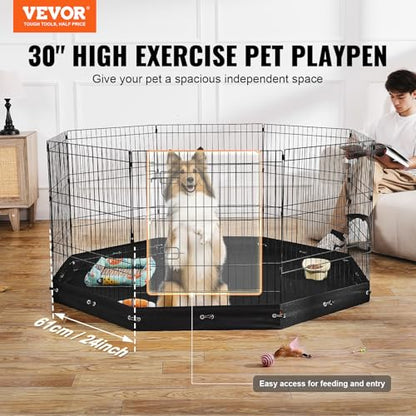 VEVOR Dog Playpen, 8 Pcs 30"H x 24"W Panels Foldable Metal Pet Exercise Pen, Dog Fence Indoor and Outdoor Pen with Door, 600D Oxford Fabric Bottom Pad, Pet Playpen for Dogs, Cats, Other Small Animals - size: 8 panels 30*24in, style: Playpen + Bottom Pad