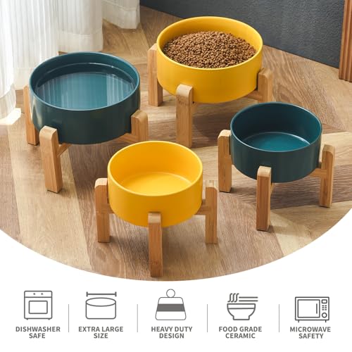 8'' Ceramic Raised Dog Bowl - 70Oz Dog Food & Water Bowl with Elevated Non-Slip Bamboo Stand, Dishwasher & Microwave Safe, Anti Vomiting Heavy Duty Pet Bowl for Medium and Large Dogs, Green - color: 1 x Bowl + Stand - Green, size: 8 inch