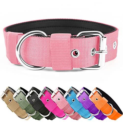 Heavy Duty Tactical Dog Collar - 1.5" Width Military Durable Thick Nylon with Adjustable Metal D Ring & Buckle Working Training K9 Collar for Medium Large Dogs (S(14"-17"), Pink) - color: Pink, size: S(14"-17")