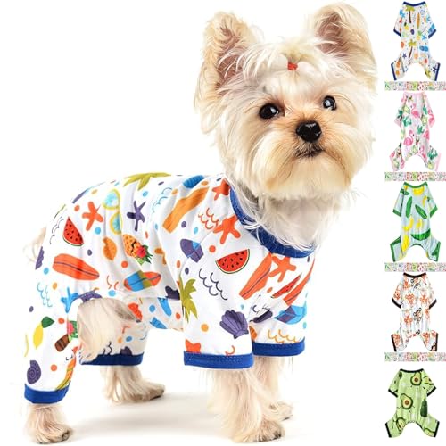 Dog Pajamas for Small Dogs, Soft Thin Pjs Jammies Cat Doggie, Summer Pet Cute Puppy Clothes Outfits Dogs Boy Girl(Coconut Tree,XS) - color: Coconut Tree, size: X-Small (Chest 11.8 in)