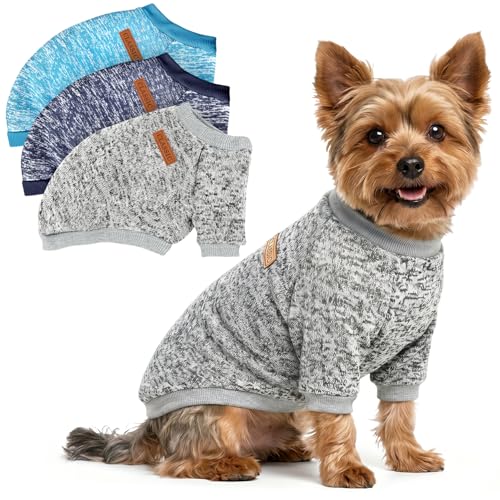 3 Pack Dog Sweaters for Small Dogs Girl Boy Winter Fleece Clothes Warm Soft Dog Sweatshirt Outfit for Dogs Cats Pet Apparel - color: Navy Blue+Grey+Light Blue, size: M (Back: 13.7", Chest: 17.7", 10-14 lbs)