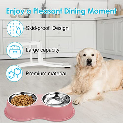 Epetslove Dog Bowls Large Double Dog Water and Food Bowls Stainless Steel Bowls with Non-Slip Resin Station, Pet Feeder Bowls Food Dish for Small Medium Large Dogs Cats - color: 5.Pink, size: Large-34oz
