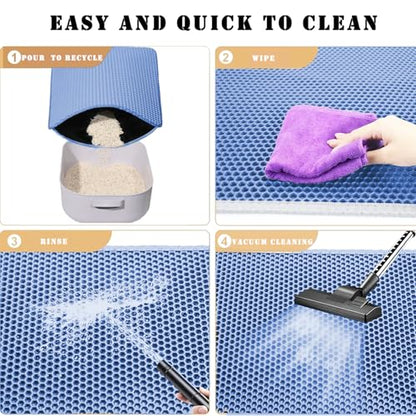 HCY&WLD Cat Litter Mat, Honeycomb Double Layer Cat Litter Trapping Mat, Waterproof Urine Proof Non-Slip, Scatter Control, Less Waste, Easier to Clean (Blue, 45" X 26") - color: Blue