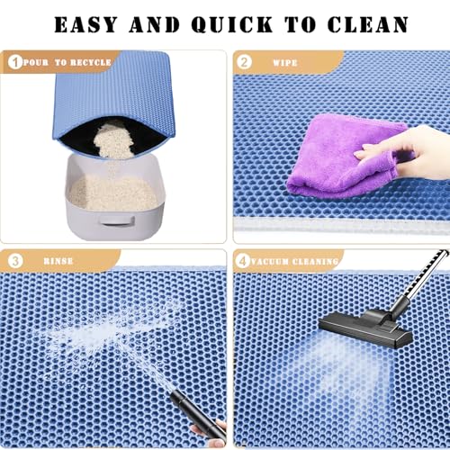 HCY&WLD Cat Litter Mat, Honeycomb Double Layer Cat Litter Trapping Mat, Waterproof Urine Proof Non-Slip, Scatter Control, Less Waste, Easier to Clean (Blue, 35" X 24") - color: Blue