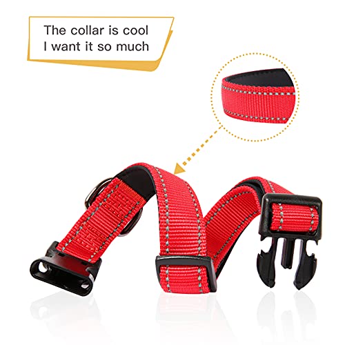 HEELE Dog Collar, Reflective Dog Collar, Soft Neoprene Padded Breathable Nylon Pet Collar Adjustable for Small Dogs Puppy, Red, XS(7.87-11.81") - color: Red, size: X-Small (7.87-11.81")
