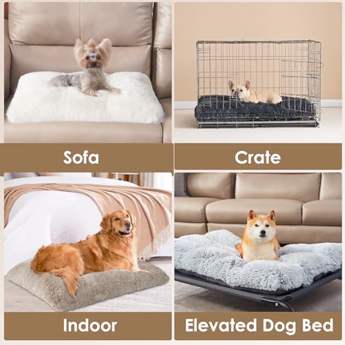 EHEYCIGA Fluffy Dog Crate Bed for Small Dogs, Plush Faux Fur Crate Pad, Calming Anti Anxiety Small Dog Bed, Washable Soft Warm Mat with Non-Slip Bottom, Taupe - color: Taupe, size: 23.6 x 17.5