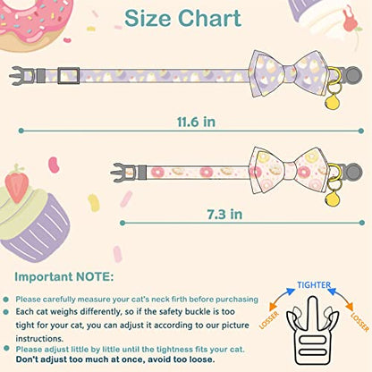 Faygarsle 2 Pack Cute Cats Collar with Bell Breakaway Bowtie Cat Collars for Male Female Cat Soft Fancy Pink Purple Cat Collar with Ice Cream Doughnuts Pattern Summer Cat Collar for Boy Girl Cats - color: Ice Cream&Doughnuts