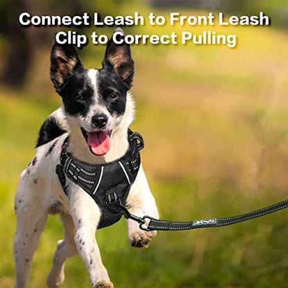 PoyPet No Pull Dog Harness, No Choke Front Clip Reflective Dog Vest with Soft Padded Vertical Handle, 3 Leash Attachments for Small Medium Large Dogs (Black,XL) - color: Black, size: Extra Large
