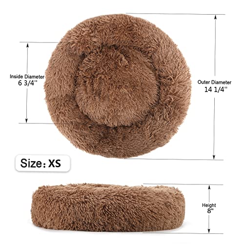 Calming Donut Dog Bed for Small to Medium Dogs & Cats - Plush Faux Fur Anti-Anxiety Pet Bed with Machine Washable Cover & Non-Slip Base - color: Brown, size: X-Small 15.7''