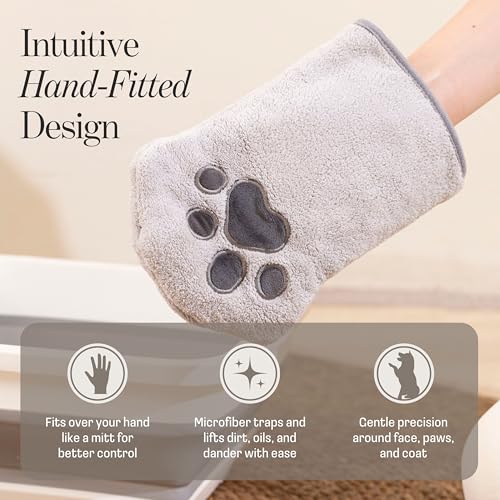 Muddi Mitt Microfiber Reusable Pet Wipes Grooming Towel Glove | Machine-Washable, Soft, Double-Sided Bath Mitt Replaces Wipes | with Self Cleaning Deshedding Grooming Brush | Dogs & Cats (Kit) - style: 2 Mitt + 1 Brush Kit