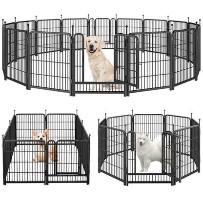 Dog Playpen Portable Outdoor Dog Fence, Dog Playpen for Large/Medium/Small Dogs, Dog Fences for The Yard with Doors Foldable Metal
