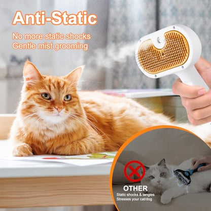 3-in-1 Pet Steam Brush Set for Dogs & Cats, Grooming Comb with Spray, Defur Tool, Water-Assisted Hair Removal, Gentle Cat & Dog Spritz Brush, Multi-Purpose Steam Grooming Kit - size: 7.8″-10ML
