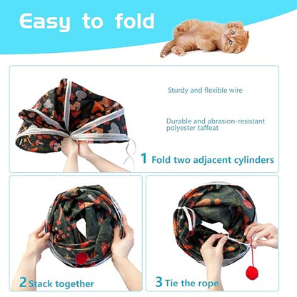 Cat Tunnel, 2-Way Cat Tunnels for Indoor Cats, Collapsible Cat Play Tunnel, Interactive Toy Maze Cat House with 2 Play Ball for Cats, Puppy, Kitty, Kitten, Rabbit - color: 2 Way Mushroom