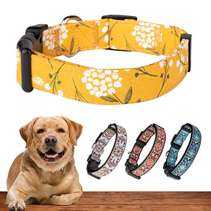 Dog Collar for Small Medium & Large Dogs - Heavy Duty Cotton, Long-Lasting, Adjustable and Durable Quick Release Collars Holiday Season - Spring Yellow - color: Yellow Spring, size: X-Large