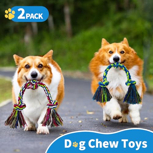 WDZZHOT [2 Pack] Dog Rope Toys, Dog Chew Toy for Medium and Small Dogs, 3 Knots Heavy Duty Puppy Rope Toy, 100% Cotton Tug of War Dog Toys for Boredom, Teeth Cleaning - color: red+blue