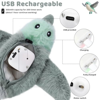 Cat Toys Flapping Birds with Catnip Bags, Chirping Interactive Kitten Toy Indoor, Lifelike Birdie Tweets, Rechargeable Enrichment Moving Wings Cat Exercise Toys Kicker for All Breeds Cat Dog(Gray) - color: A5