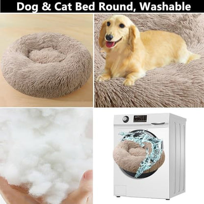 Large Calming Dog Bed, 47 Inch Anti-Anxiety Donut Dog Cuddler Cat Bed, Warming Cozy Soft Dogs Round Bed, Fluffy Faux Fur Machine Washable Pet Cushion for Medium Large Dogs & Cats (Blue White) - color: Blue White, size: 47.0"L x 47.0"W x 8.0"Th /Round 120c