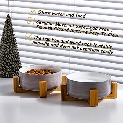 Petygooing Ceramic Cat Dog Bowl Set with Stand,Small Dog Bowls,Pet Food and Water Dish, Anti Slip Set of 2 Cat Bowls-Cute Modern Pet Food Dish Small Size (13.5OZ/5.1 in) Grey White - color: Grey White, size: Puppy/Small Size Dogs & Cat Bowls 400ML*2