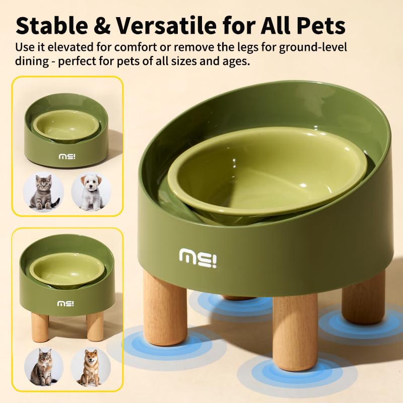 Ceramic Elevated Cat Bowls, Adjustable Raised Double Bowls Set, Pet Bowl with Anti Slip Rubber Pad, Leak-Proof, Stress Neck Free Food & Water Bowls for Small Dogs Geen - color: SR-Green 2 sets