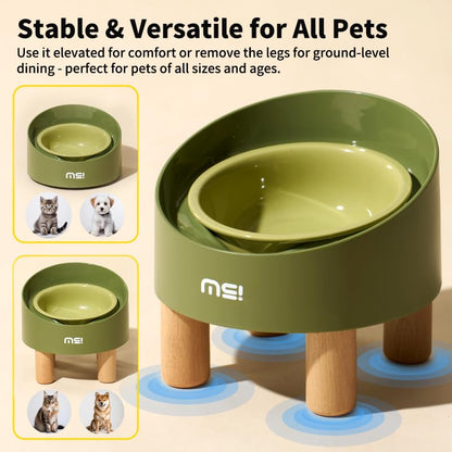 Ceramic Elevated Cat Bowls, Adjustable Raised Double Bowls Set, Pet Bowl with Anti Slip Rubber Pad, Leak-Proof, Stress Neck Free Food & Water Bowls for Small Dogs Geen - color: SR-Green 2 sets