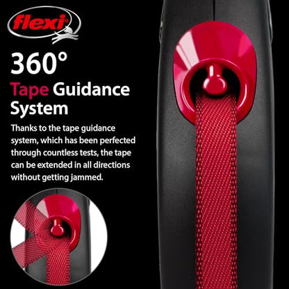 FLEXI New Classic Tape Retractable Dog Leash for Medium Dogs Upto 30-55 lbs. – 16 ft., Black Red |Tangle Free Pet Walking Leash with One-Handed Brake, Pause, Lock |German Quality Product - color: Black & Red, size: Medium - 16 Feet (Tape)