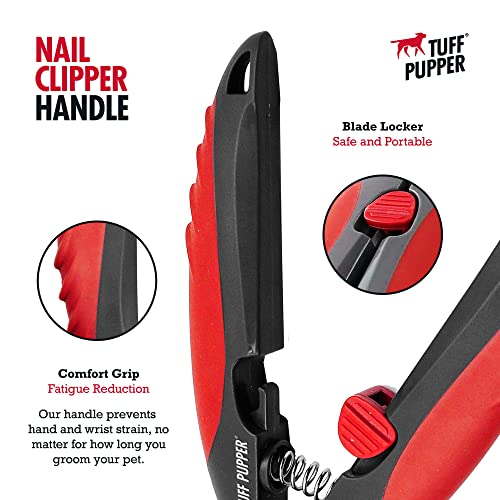 Tuff Pupper Dog Nail Clipper | Bonus Free Nail File | Razor Sharp Stainless Steel Blades | Protective Safety Guard Prevents Over-Cutting | Sturdy Non Slip Handles for Safe Grooming | Medium Large Dogs
