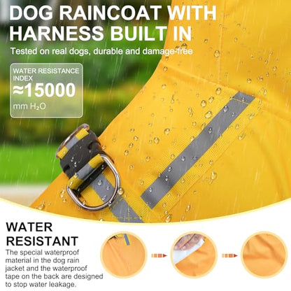 BEAUTYZOO Dog Raincoat Hooded Slicker Poncho, Waterproof Windproof Rain Jacket Hood with Harness Built in, Adjustable Reflective Duck Design Rain Coats for Small Medium Dogs Puppies, Yellow Size M - color: Yellow Duck, size: M(Back 15", Chest 22.5", Neck
