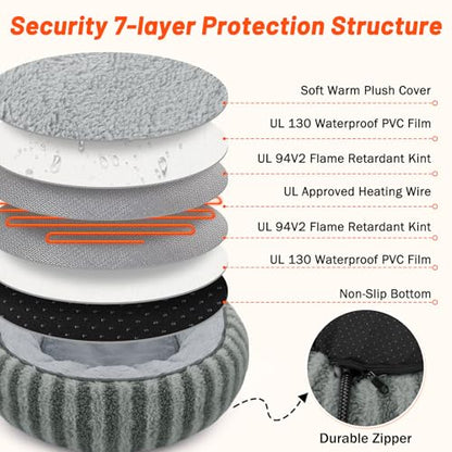 Toove Heated Cat Bed Indoor - Heating Donut Pet Bed for Cats and Small Dogs, Ultra Soft & Cozy Sleeping Cat Beds, Machine Washable, Safe Warming with Timer and Temperature Control, 20''x20''x6'' Small