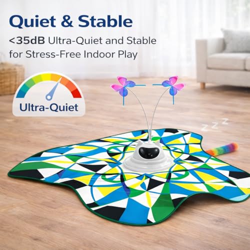 Interactive Cat Toy for Indoor Cats, Rechargeable 3-in-1 Hide and Seek Cat Toy with Spinning Butterfly & Plush Tail, Ultra-Quiet Touch Activated Self Play Cat Exercise Toy for Adult Cats & Kittens
