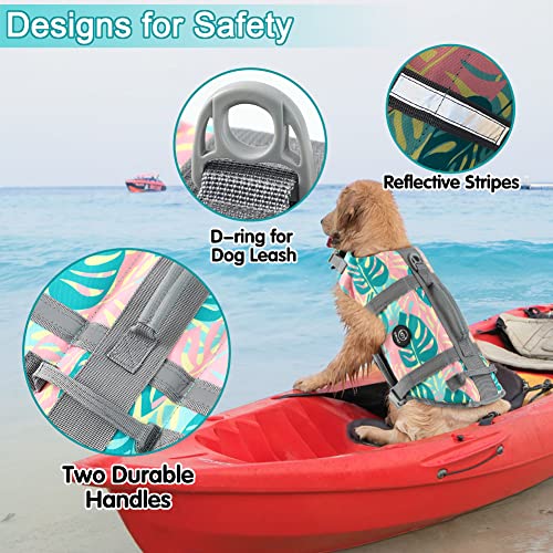 EMUST Dog Life Vests, Adjustable Pet Life Jacket with Rescue Handle, Dog Flotation Vest for Small/Medium/Large Dogs, XS, Greenleaf - color: GreenLeaf, size: XS