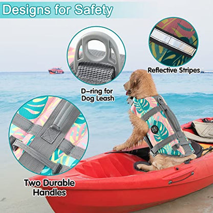 EMUST Dog Life Vests, Adjustable Pet Life Jacket with Rescue Handle, Dog Flotation Vest for Small/Medium/Large Dogs, XS, Greenleaf - color: GreenLeaf, size: XS