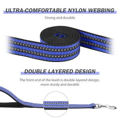 Hikiko Heavy Duty Dog Leash Strong Two Padded Soft Handles Dog Leash for Medium and Large Dogs (Blue,6FT) - color: Blue, size: 1 in x 6 ft