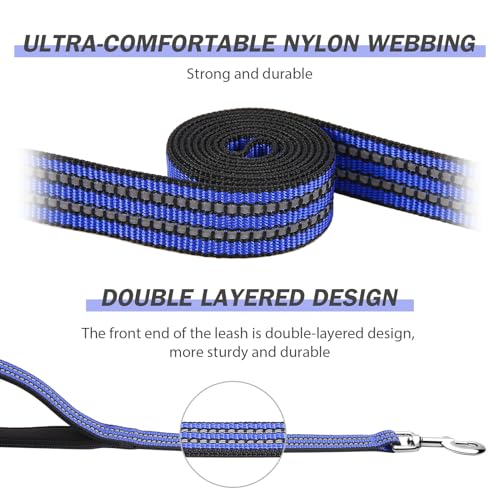 Hikiko Heavy Duty Dog Leash Strong Two Padded Soft Handles Dog Leash for Medium and Large Dogs (Blue,5FT) - color: Blue, size: 1 in x 5 ft