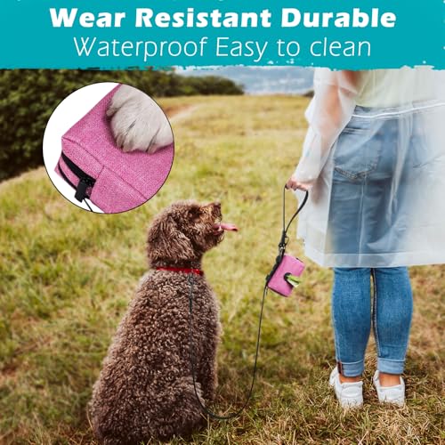Dog Poop Bag Holder, Portable Pet Waste Bag Dispenser, 2 Pouches for Treats and Walking Accessories, Fit All Leashes, Includes 1 Roll of Dog Poop Bags (Pink) - color: Pink